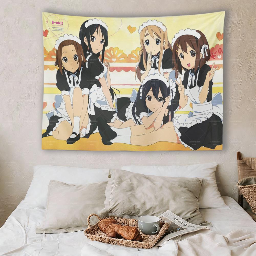 K-On!! Maid Outfit Anime Tapestry, Cute Girl Group Wall Hanging For Bedroom Dorm, Manga Fan Decor Poster