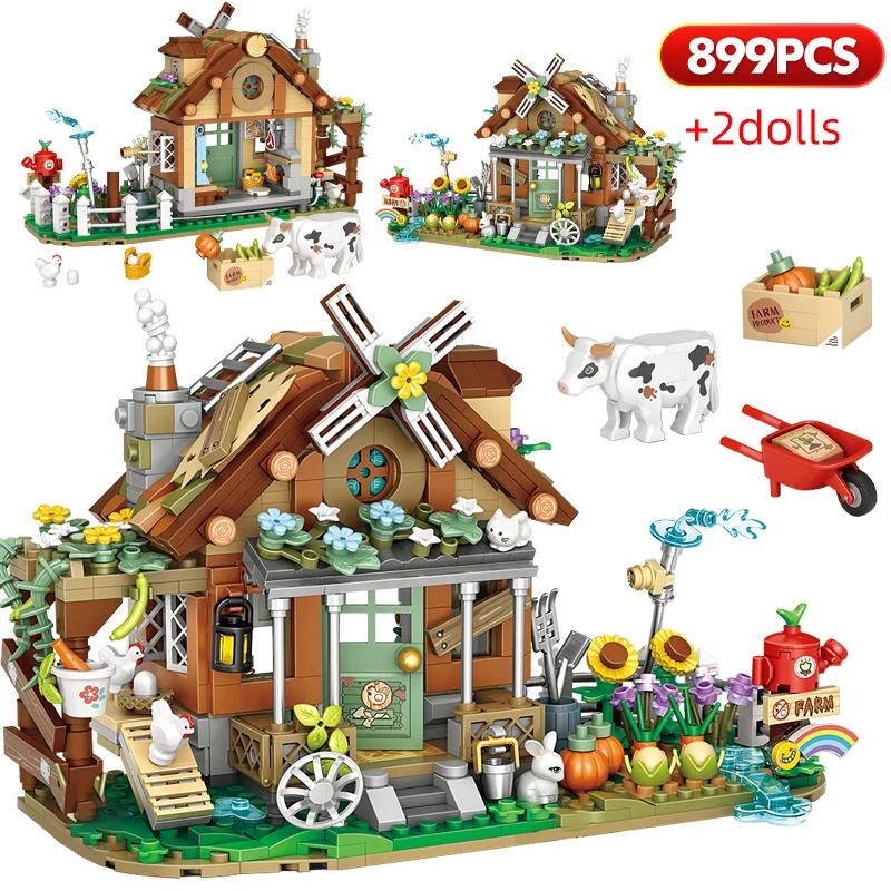 Lustige 899 Stück Mini Stadt Freund Bauernhaus Bausteine Windmühle Architektur Steine Figur Lernspielzeug für Kinder Geschenke