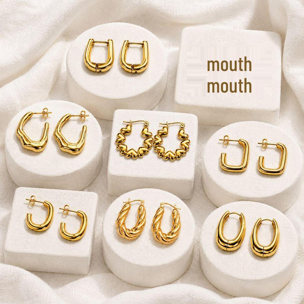 Elegant Stainless Steel Gold Oval U-Shaped Earrings