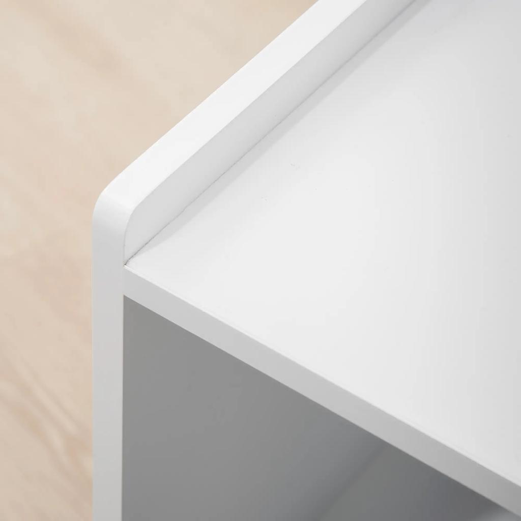 PawHut Cat Litter Box with 2 Shelves 2 In 1 Design Magnetic Door White