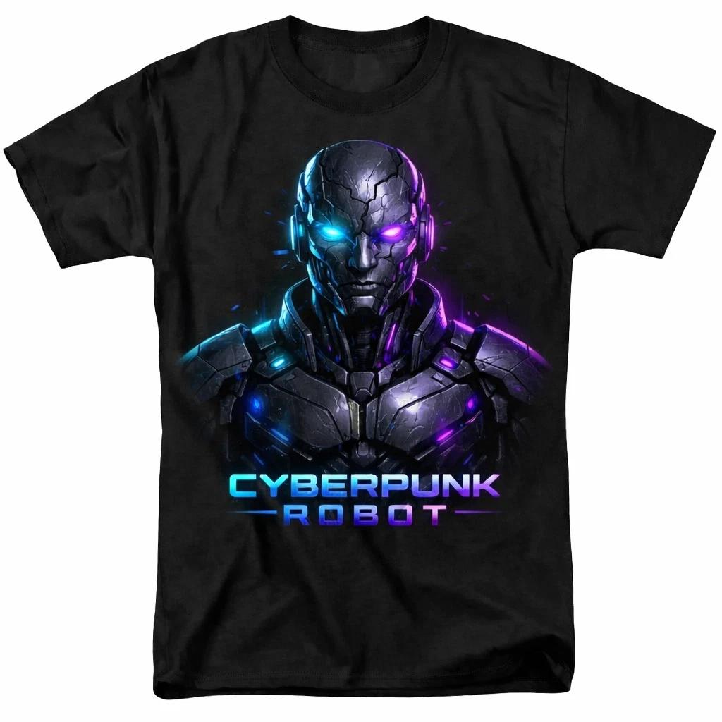 Cyberpunk Robot Graphic T-Shirt Neon Android Sci-Fi Tee Unisex Streetwear XXXXL