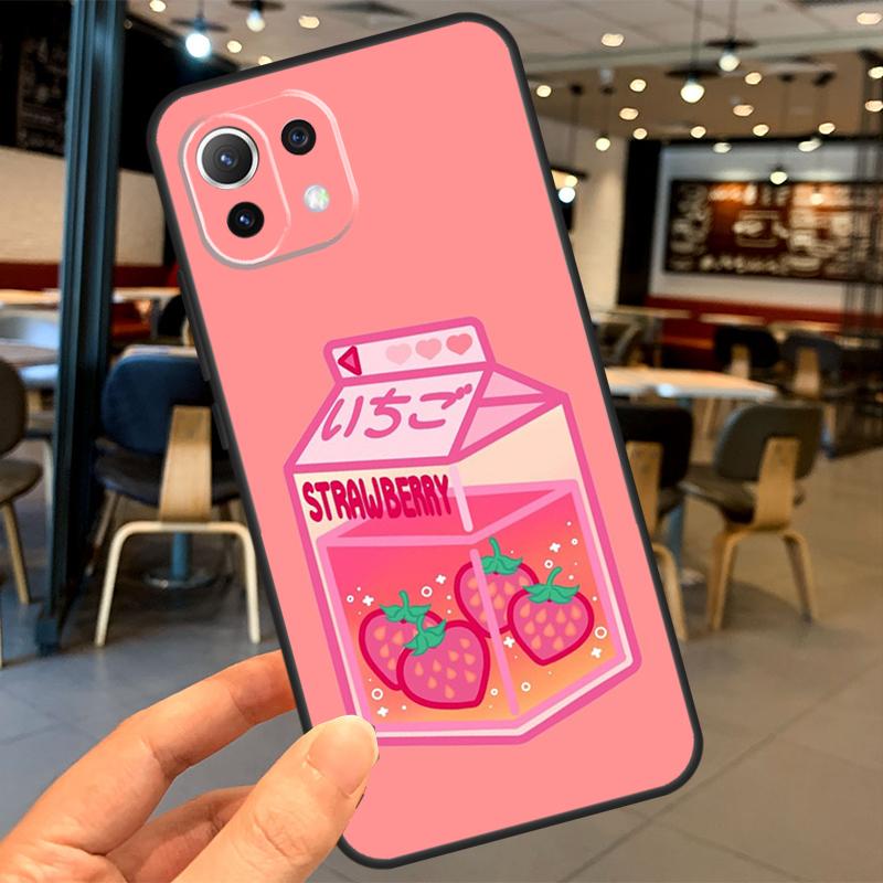Cute Strawberry Milk Box Case For Xiaomi 14T 11T 12T 13T Pro 13 14 15 Ultra POCO X7 Pro X3 X5 X6 F5 F6 M6 Pro Coque