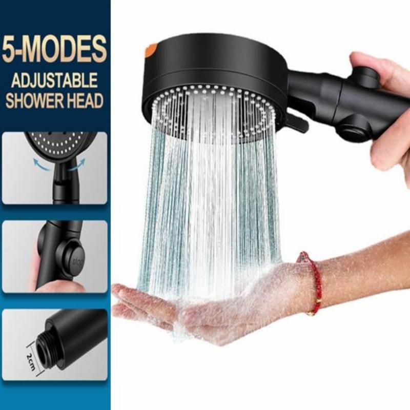 Black Shower Head High Pressure Shower 5 Mode Adjustable Water Saving Shower One-key Stop Water Eco Shower Bathroom Accessories