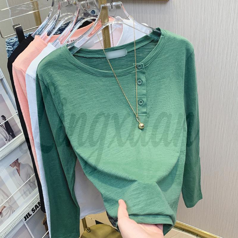 

2026 Autumn/Winter Women s Loose Bamboo Cotton Long Sleeve T-shirt - Korean Style Base Layer Top Large зелений