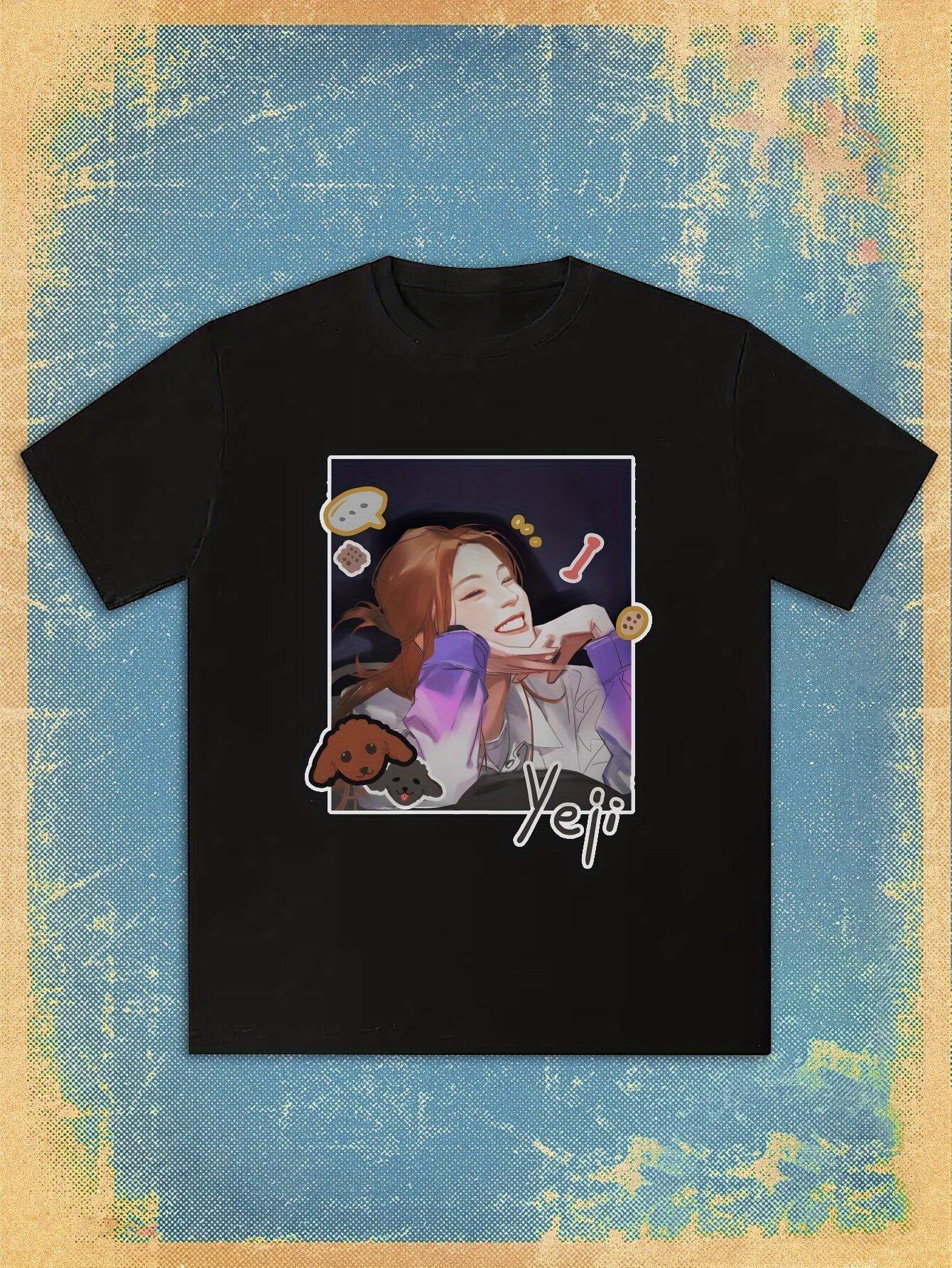 T-shirt Black Tee with Anime Girl Design - Yeji Print M