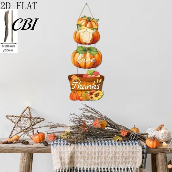 Porch Entrance Autumn Decor Thanksgiving Pendant, Durable Wooden Fall Decoration, Pumpkin And Fruit Basket Give Thanks Hanging Sign Printed,