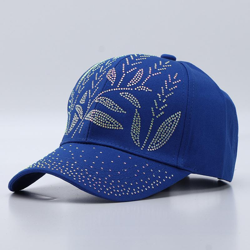 New women's diamond-encrusted baseball cap spring and summer cotton sunshade butterfly bamboo leaf rhinestone cap