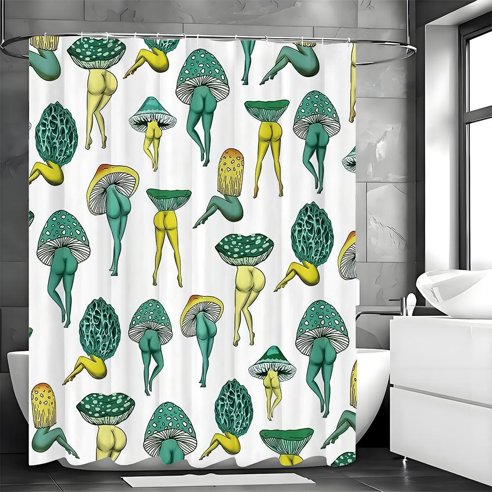 Abstract mushroom human body shower curtain, bathroom decorative shower curtain, waterproof with hook shower curtain
