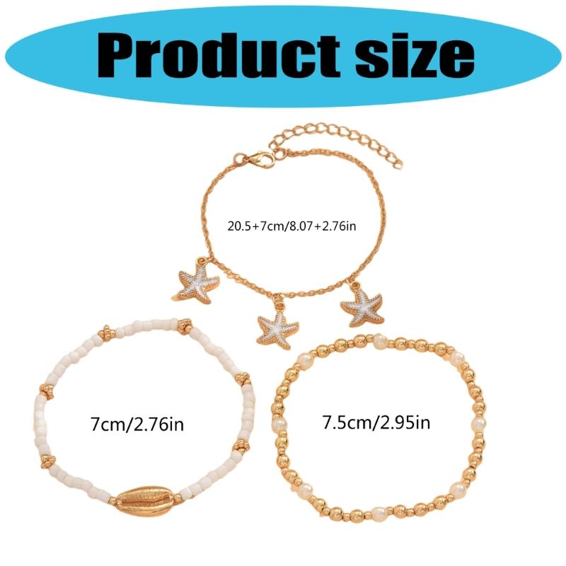 Bohemian Styles Shell Anklets Set with Starfish and Cowrie Charm Adjustable Beach Foot Jewelry for Women