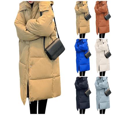 Women's Fashion Casual Solid Color Hooded Mid-Length Long Sleeve Zipper Button Cotton Jacket