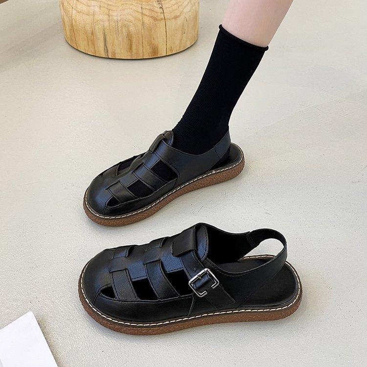 Sandals women's 2025 new women's shoes summer Korean version bag head flat bottom student sandals women's word Roman shoes women