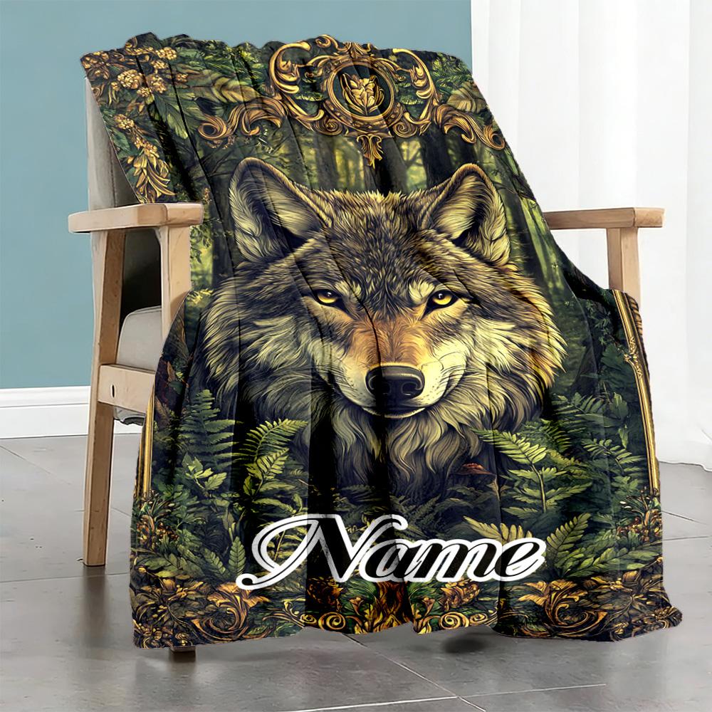 Wolf Forest Personalized Text Blanket Multi-purpose Customizable Blanket Soft Warm Cozy Throw For Office Chair Seaside Sofa Bedding All-Season Use