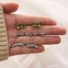 Fashion Personality Bohemian Feng Shui Drop Geometric Green Crystal Leaf Earrings Stud Earrings Three-Piece Set Women