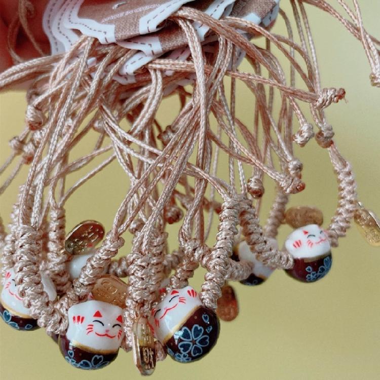 Cute Maneki Neko Couple Bangles Charm Versatile Lovely Ceramic Woven Bracelet