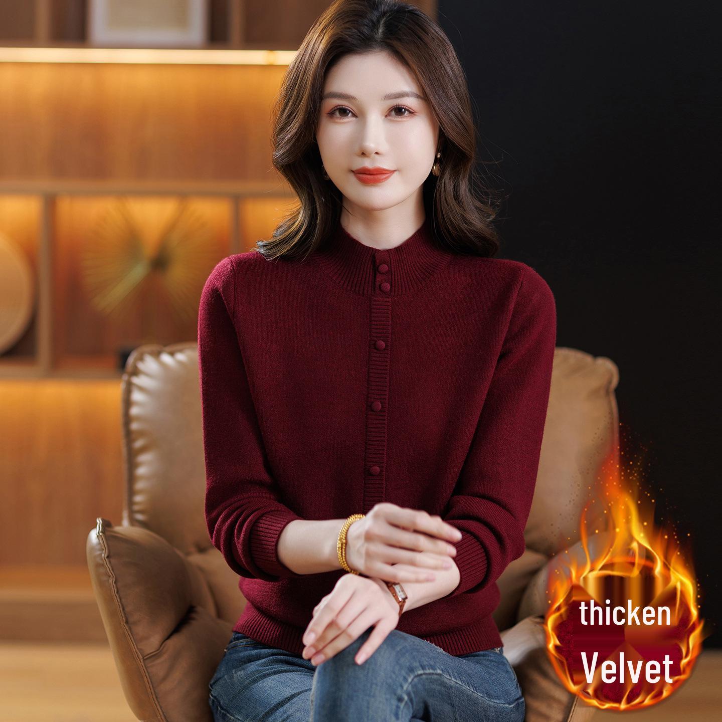 

Women s Thickened Fleece-Lined Half-High Collar Base Layer Shirt for Stylish Middle-Aged & Elderly 3XL (135-145 jin)