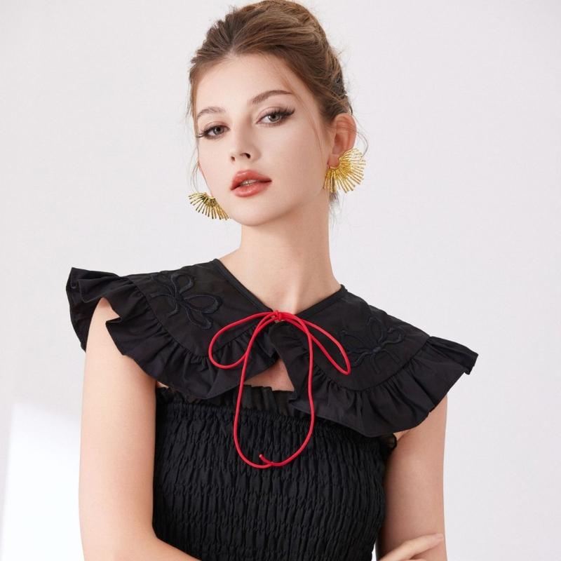 CourtStyle Detachable Collar with Ruffle Trim and Embroidery Bowknot Shirt Collar Shawl Wrap Formal Occasion Accessory