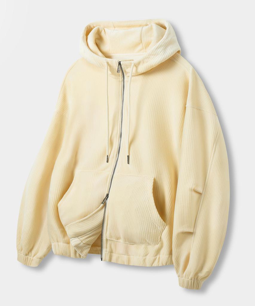 Dimitri Black 2Way Essential Corduroy Zip-Up Hoodie_Oatmeal