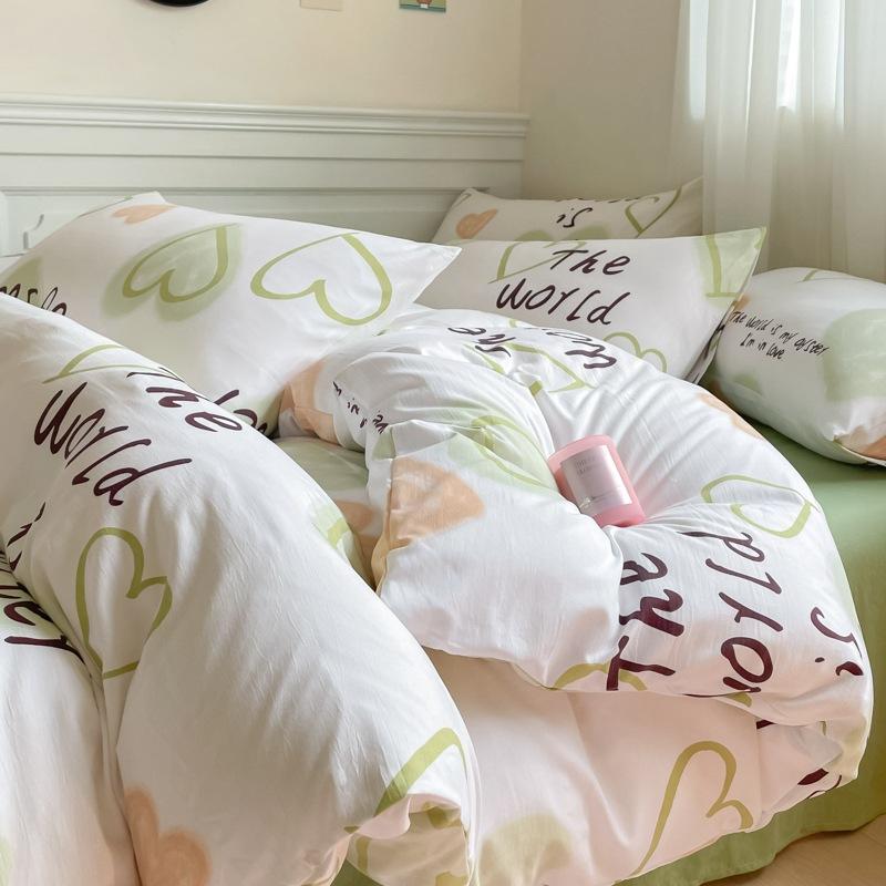 Small Fresh Washed Cotton Four-piece Set, Bedding Quilt Cover, Dormitory Single Bed Three-piece Set