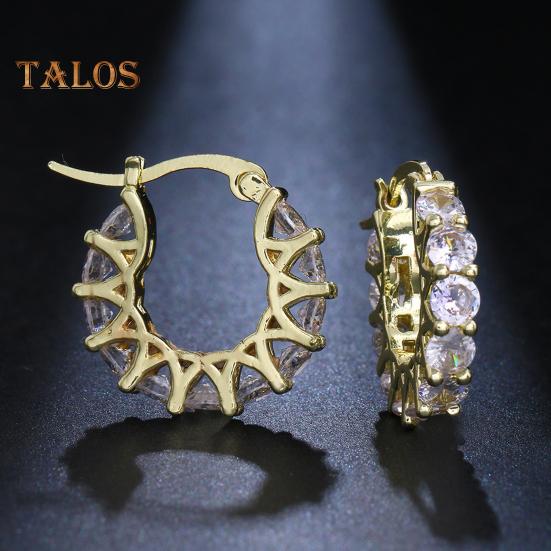 1 Pair Women Huggie Earrings Cubic Zirconia Round Shape Small Hoop Earrings Party Prom Clipping-on Earrings Copper Round Earrings