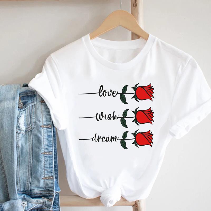 (Азиатский размер) Футболка Мода Женская милый цветок тренд милая Одежда Повседневный Топ Короткий рукав Футболка Принт Леди Женская Графические футболки