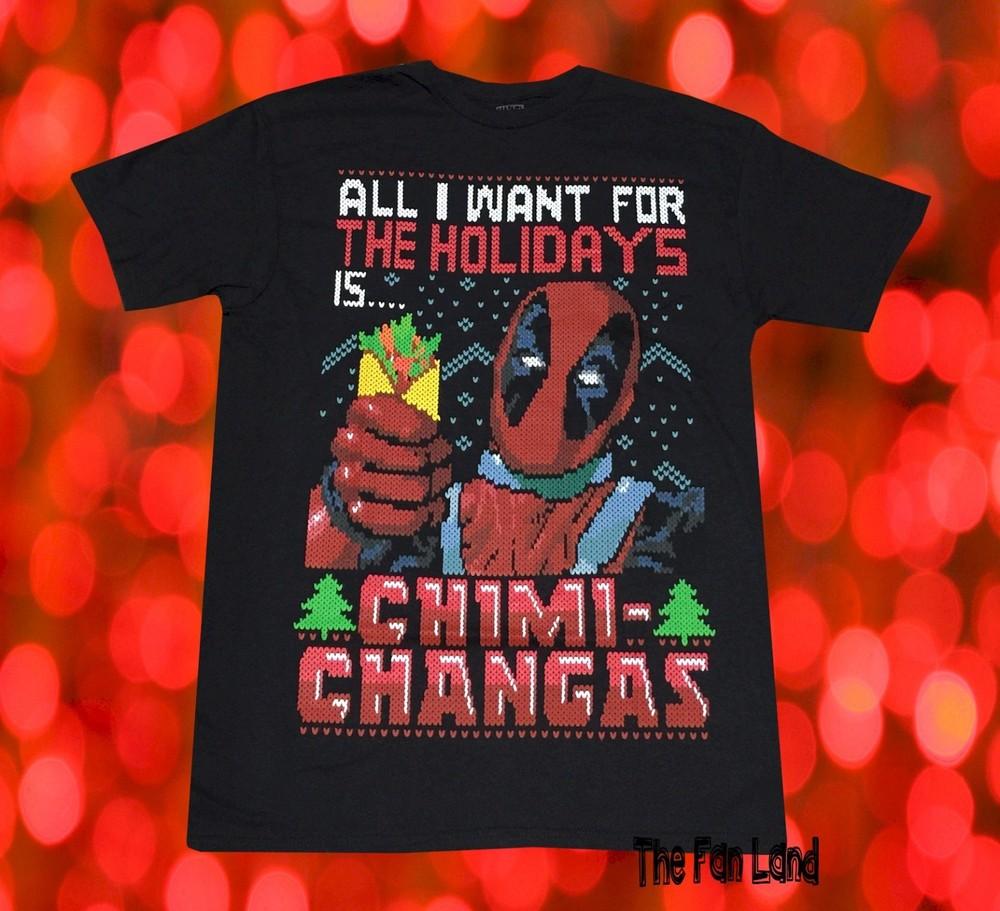 New Marvel Deadpool All I want for the Holidays Ugly Christmas Mens Unisex T-Shirt S