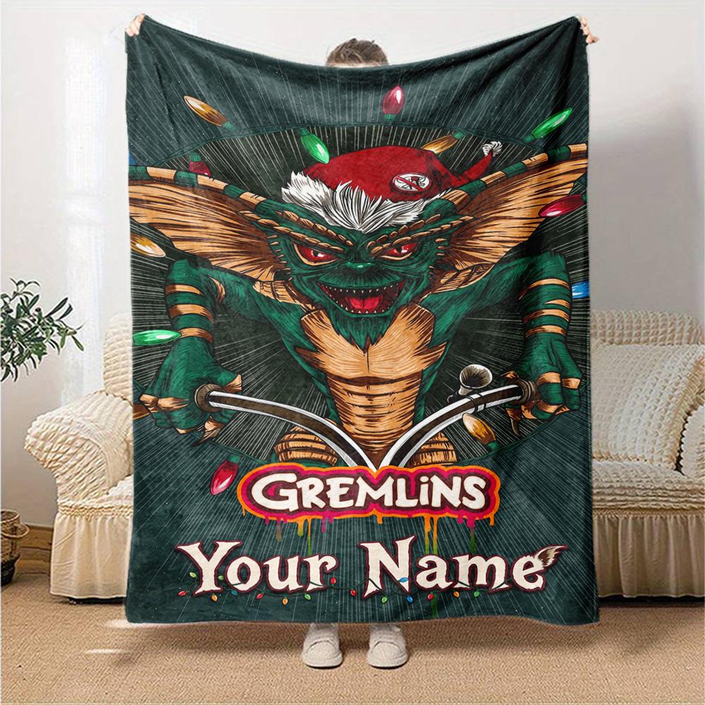 Gremlins Customize Your Name Blanket Multi-purpose Personalized Blanket Soft Warm Cozy Throw For Seaside Livingroom Bed Couch Four Seasons Universal