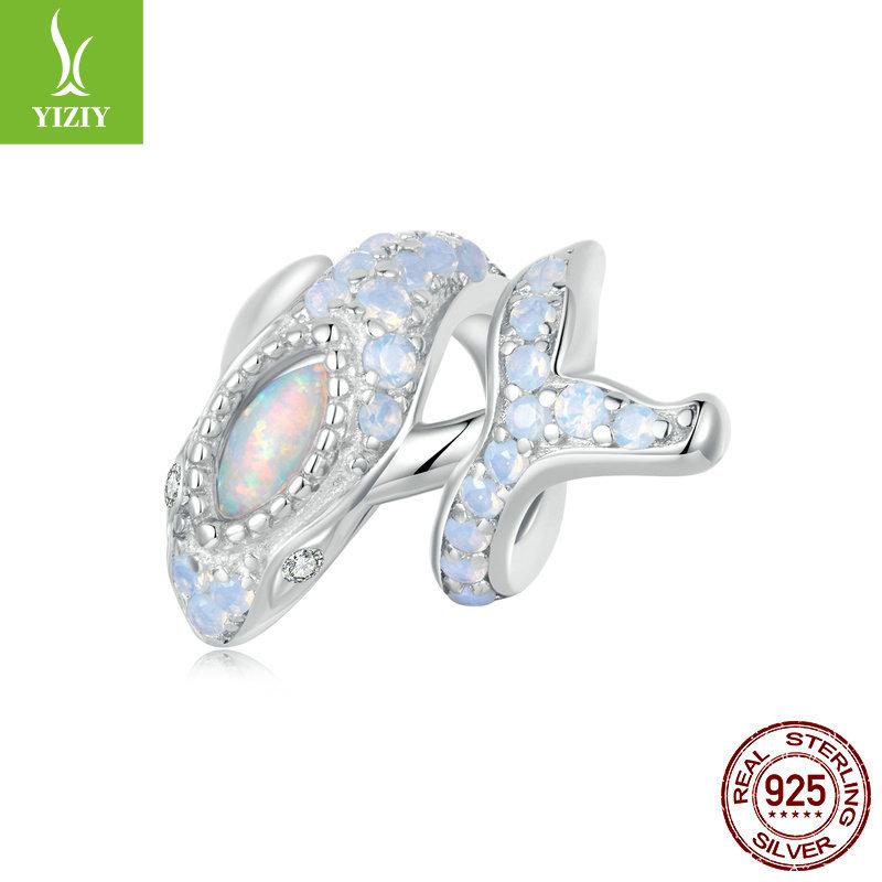 

Synthetic Opal Blue Whale Diy Bracelet Beads, Summer Blue Whale S925 Silver Bead Separator Loose Beads