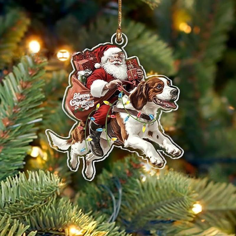 2026 Santa Claus And His Funny Dog Ornament 2D Flat Acrylic Pendant Christmas Decoration For Home Xmas Tree  Year Kerst