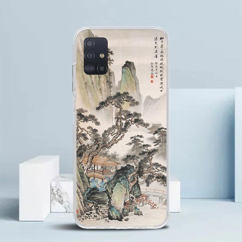 Chinese Style ink Painting Art Soft Cover for Samsung Galaxy A12 A22 A32 A52 A72 A02S Phone Case Note 20 Ultra 10 S10 Plus A51 A