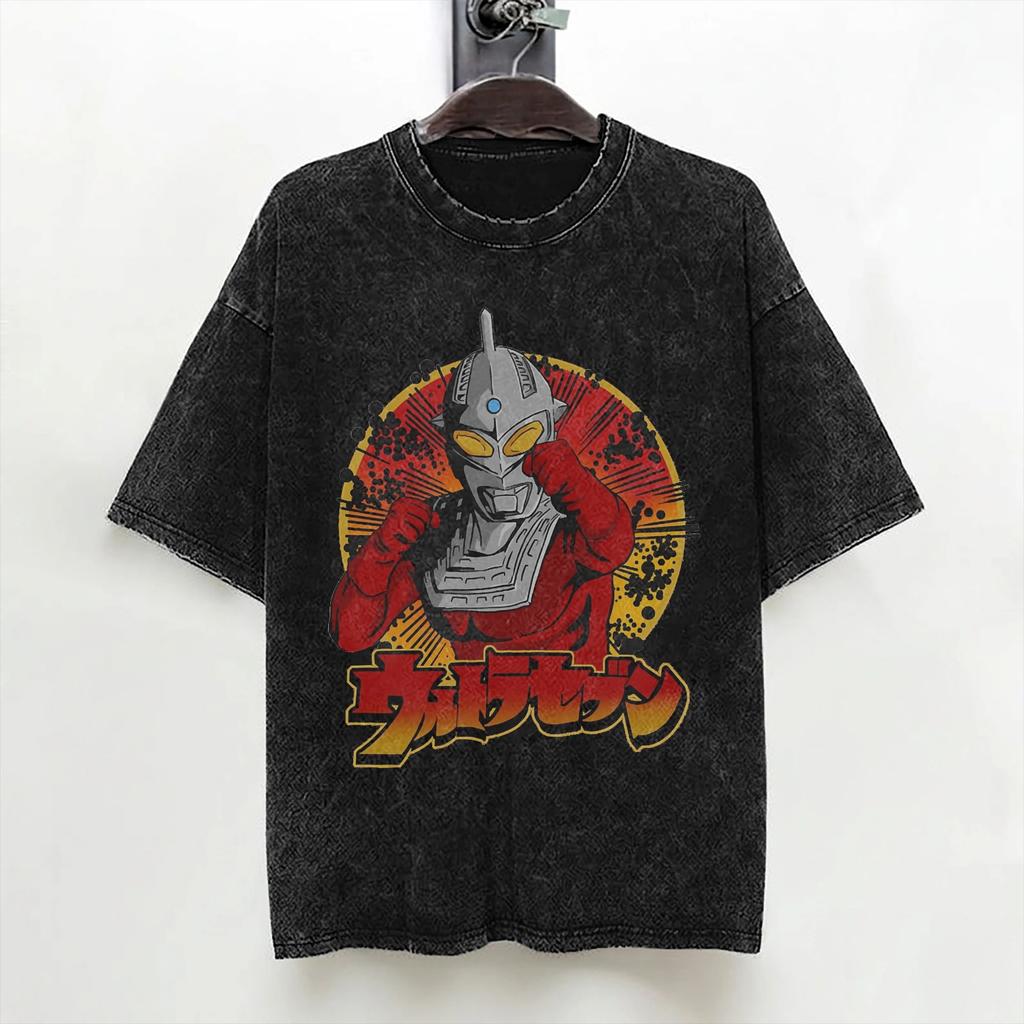 Ultraman Zero Chibi Style Kawaii Washed T Shirt Streetwear HipHop Vintage TShirts Tee Shirt for Men Women Short Sleeve Harajuku