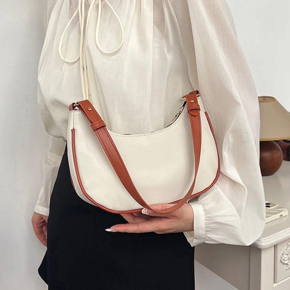PU Leather Ladies Handbag Simple Armpit Bag Portable Half Moon Underarm Bag  Women