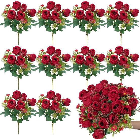 10 Bouquets Fall Flowers Artificial for Decoration, Silk Peonies Burnt Orange Flowers Floral Arrangements for Wedding Home Decor Table Centerpieces