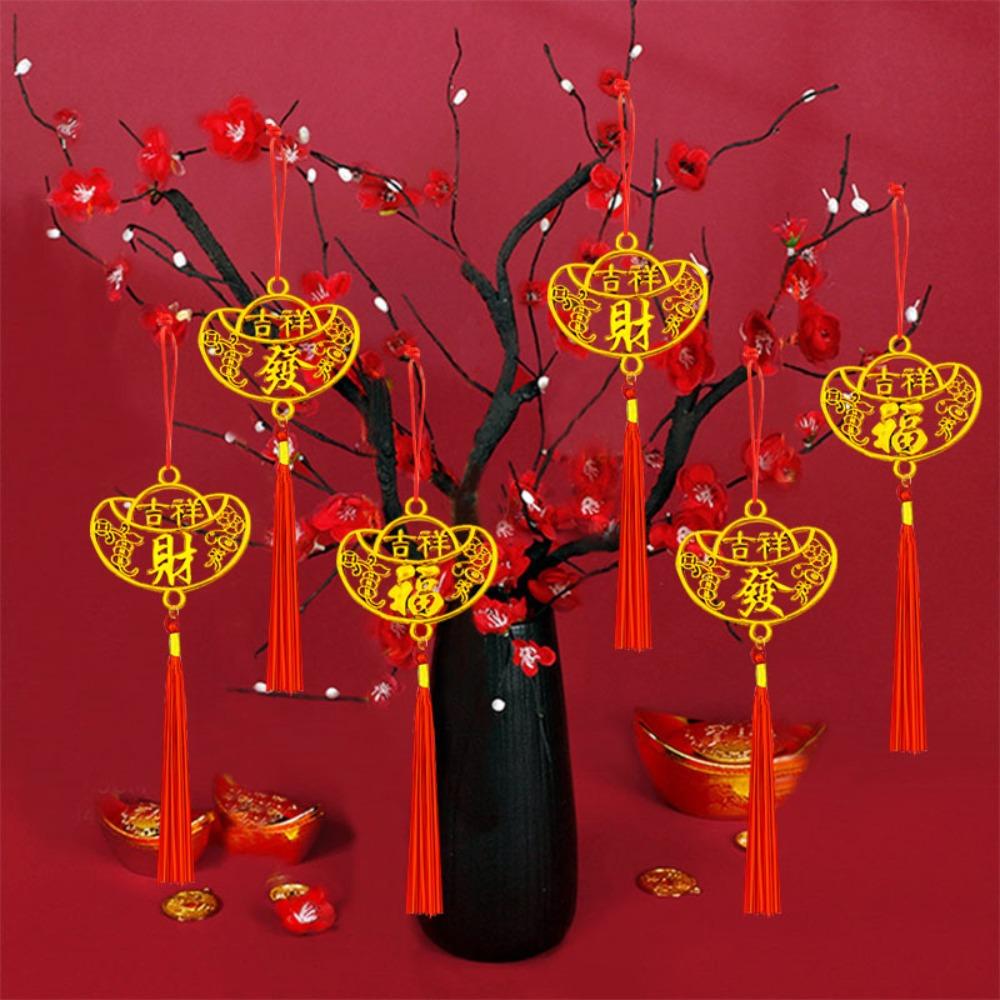 

6/10Pcs Good Luck Spring Festival Bonsai Pendant Gold Potted Plants Hanging Ornaments Car Hanging Set 03