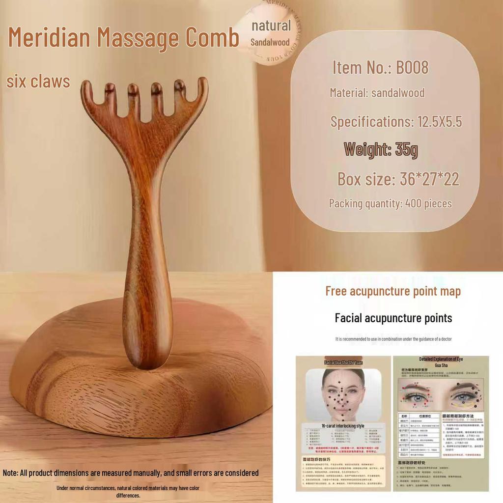 Sandalwood Meridian Massage Comb, Natural Health Wood Comb for Men & Women, Home Acupoint Therapy.