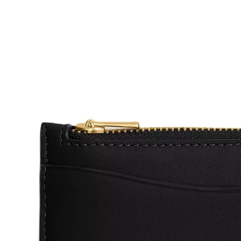 Coach 19 Gold Logo Zipper Closure Calfskin Card Holder Women Accessories Black CZ112-B4BK
