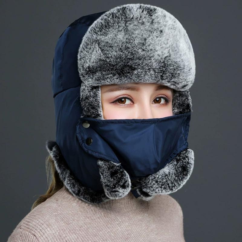 New Rex Rabbit Hair Hat Winter Ladies Fur Lei Feng Hat Korean Version Warm Windproof Mask Ear Protection Northeast Hat Cold Protection