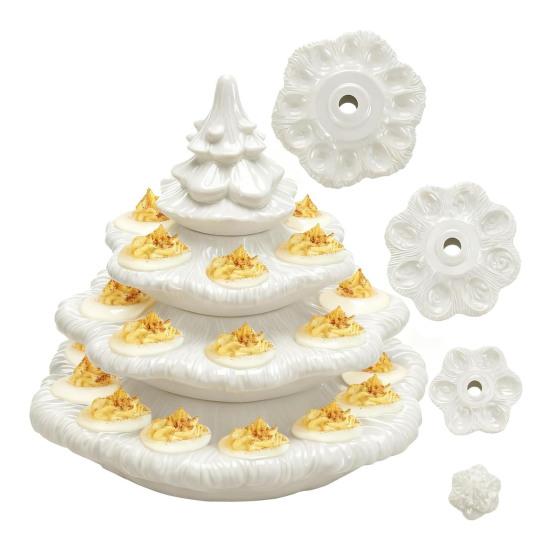 Christmas Tree Deviled Egg Tray, Resin Appetizer Platter for 24 Eggs Festive Holiday Party Serving Dish And Decor