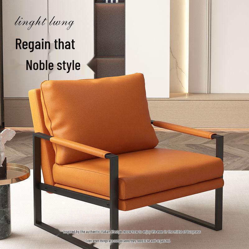 Compact Leather Wrought Iron Chair with Backrest for Home or Office