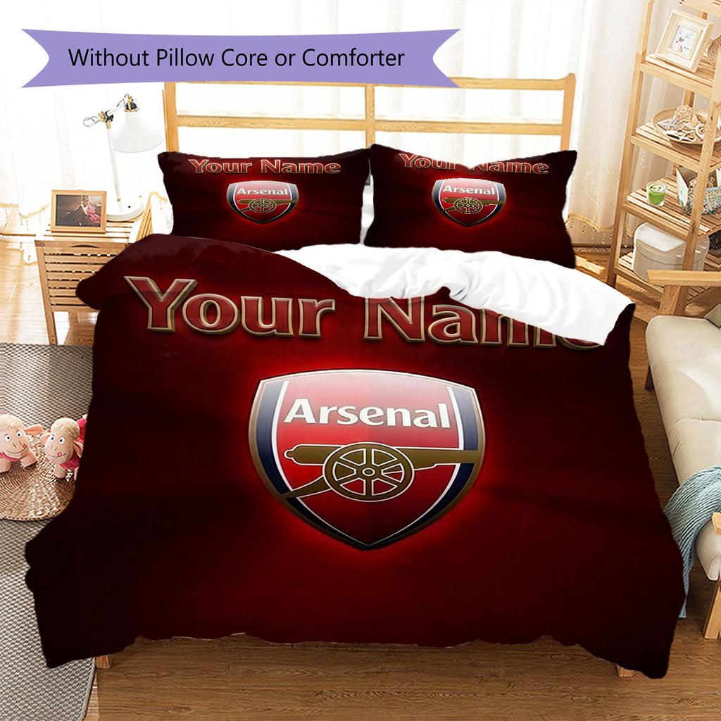 Arsenal F Custom Name Pattern Bedding,Quilt Set Quilt Cover Pillowcase Home Birthday Gift(1 * Duvet Cover + 2 * Pillowcase, Without Core)