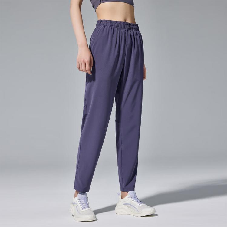 Anta Running Series Solid Color Logo Mid Waist Straight Leg Casual Long Pants Women Bottoms Purple 962335501-2
