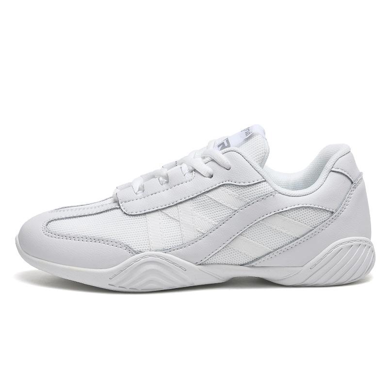 Yingrui Women's White Leather Aerobic Cheerleading Shoes, Soft Sole Training and Competition Footwear