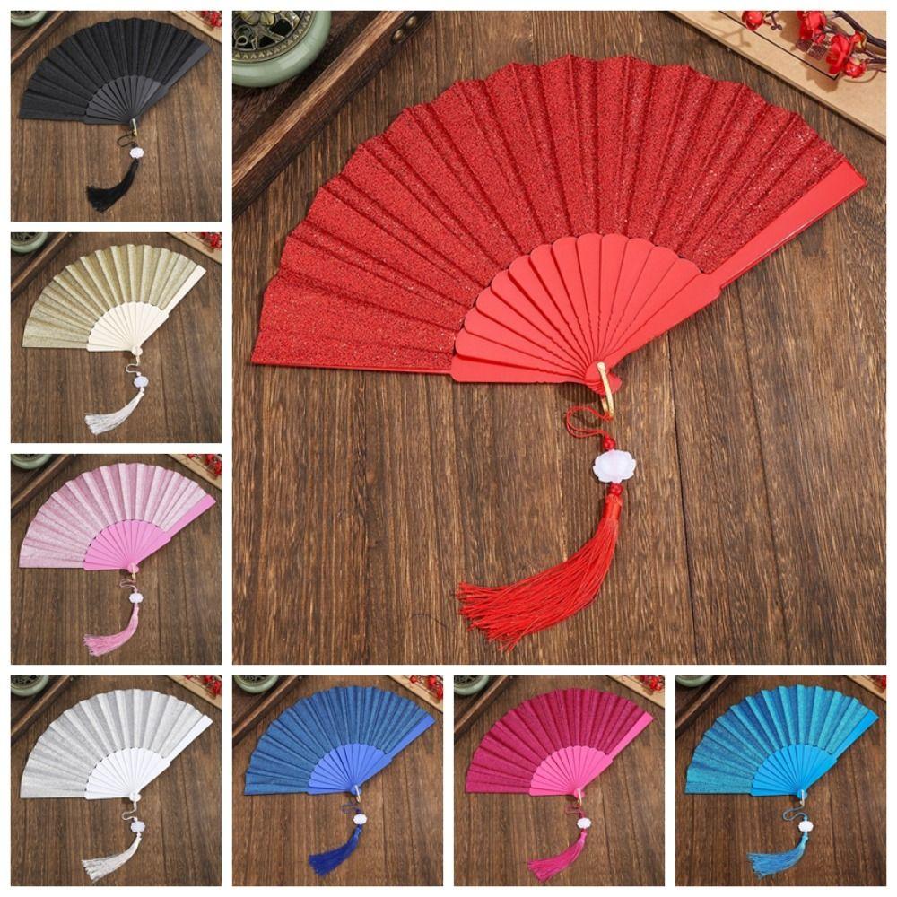 Plastic Gold Powder Fan Colorful Handheld Fan Portable Folding Fan  Party