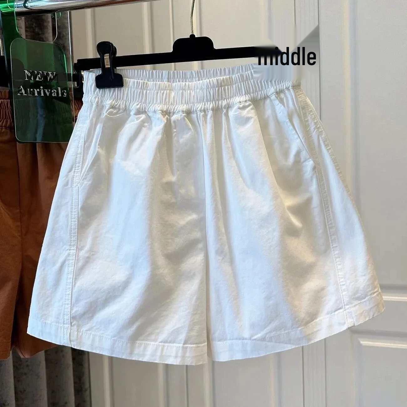 

Summer 2025 High-Waisted Elastic Cotton Shorts with Pockets - Slimming Casual Korean Style M (up to 90 jin)