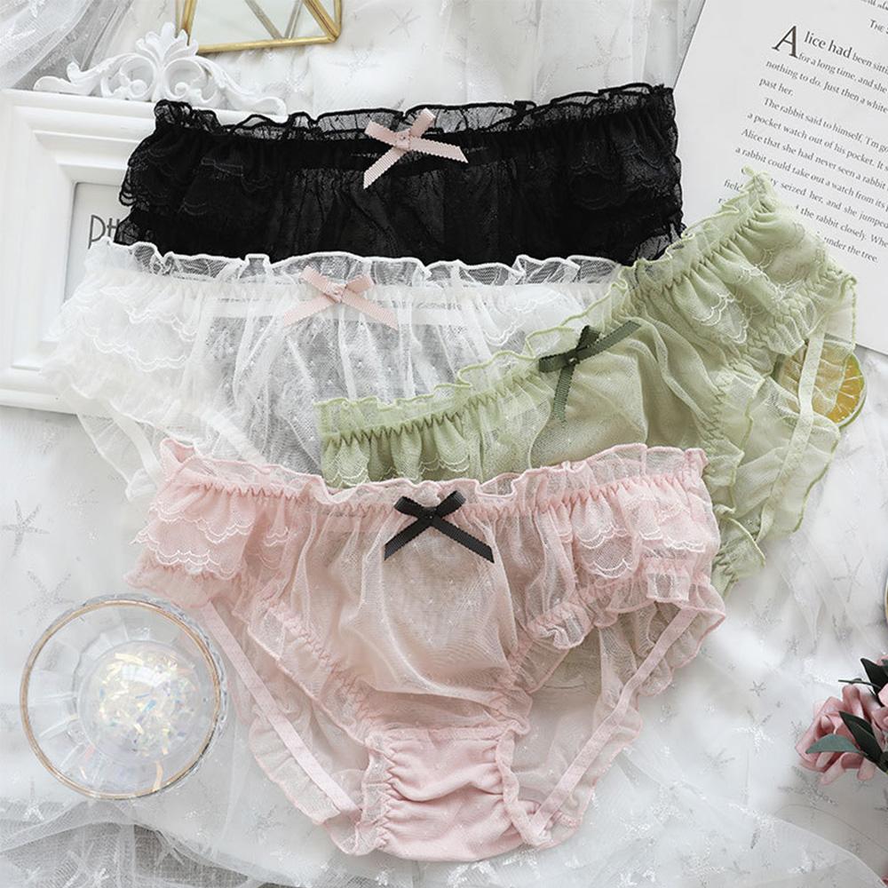Women Sexy Transparent Hollow Bow Underpants Underwear Briefs Lingerie Mesh Panties