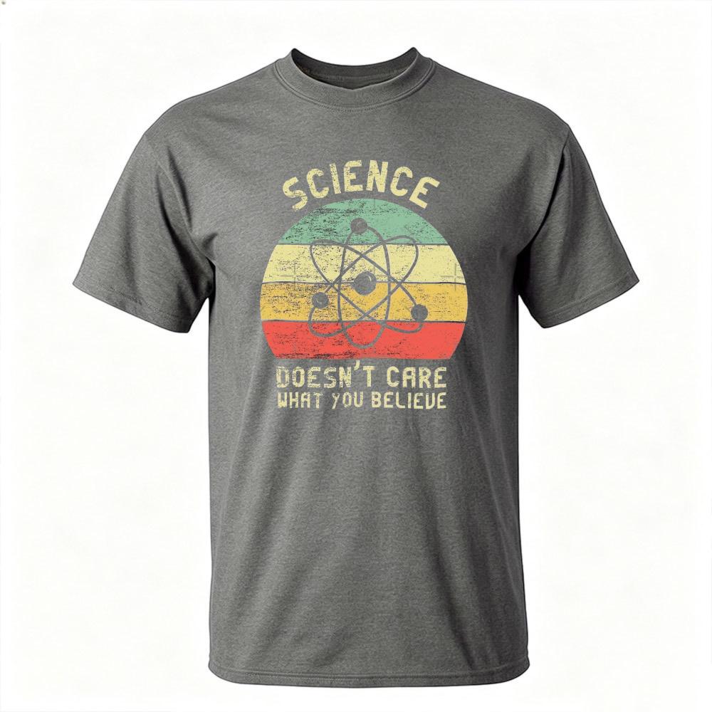 Science Doesnt Care What You Believe Summer Unisex Cotton Tshirts Distressed Rainbow Striped Circle Print Scientist Holiday Tee