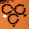 3 Pcs Halloween Black Beaded Bracelets Set for Women Handmade Spider Web Ghost Cat Pendant Bracelet Girls Party Jewelry Gift