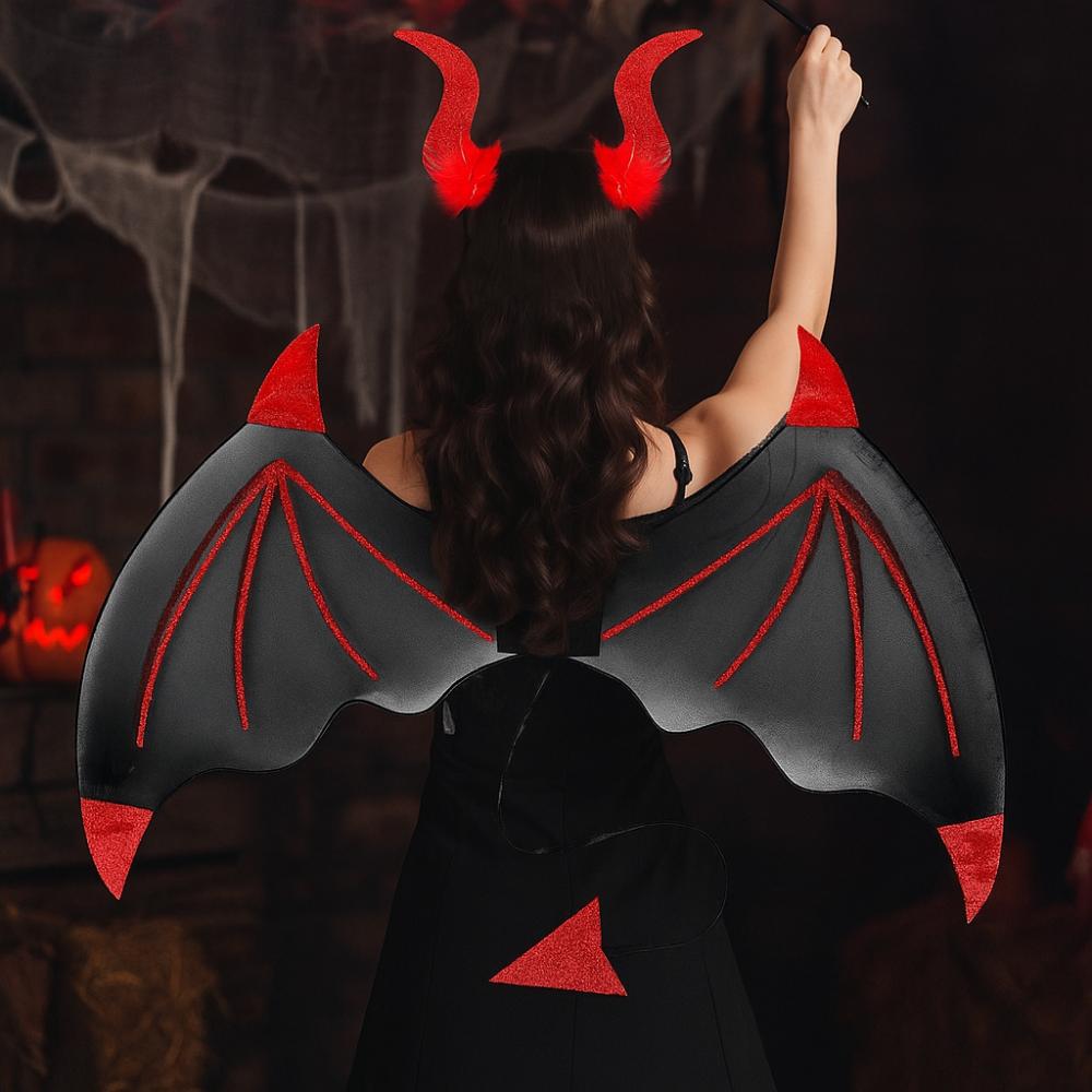3Pcs/Set Demon Horn Hair Band Halloween Cosplay Props Demon Wings Set  Cosplay Event