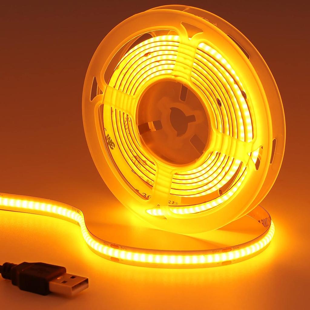 USB COB Strip DC 5V 320Leds/M Pink/Red/White/Blue/Yellow Cabinet Light Lamp TV Backlight Flexible Ribbon Rope LED Strip