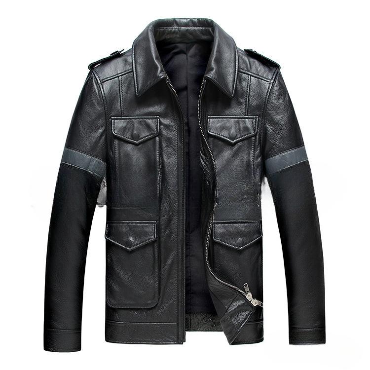 Men's Autumn Clothing First-layer Cowhide Trendy Men's Korean Version Slim-fitting PU Leather Jacket Jacket