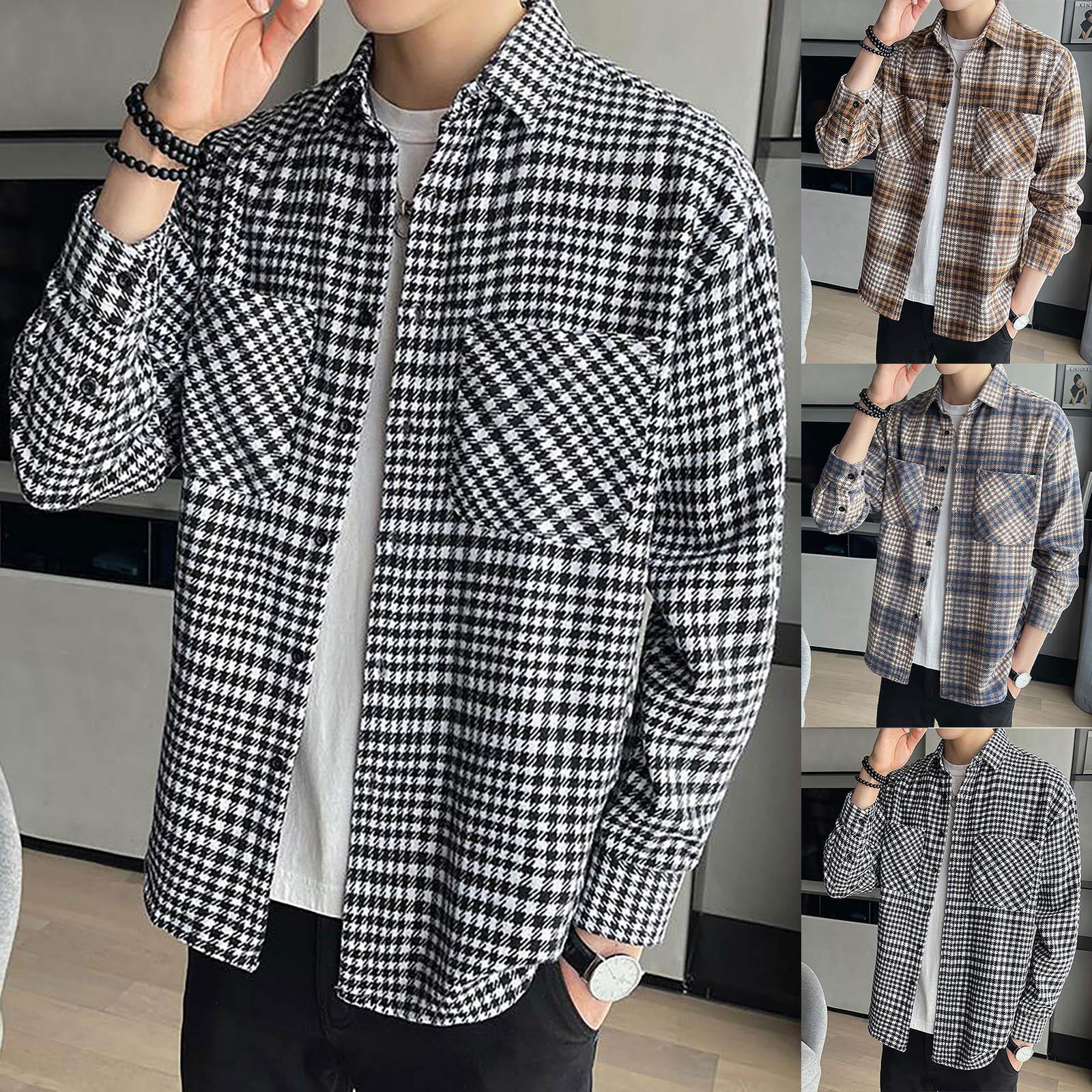 

Мужская рубашка в клетку, удобная клетчатая рубашка на пуговицах разных цветов, повседневная однобортная футболка с длинным рукавом, мужской топ